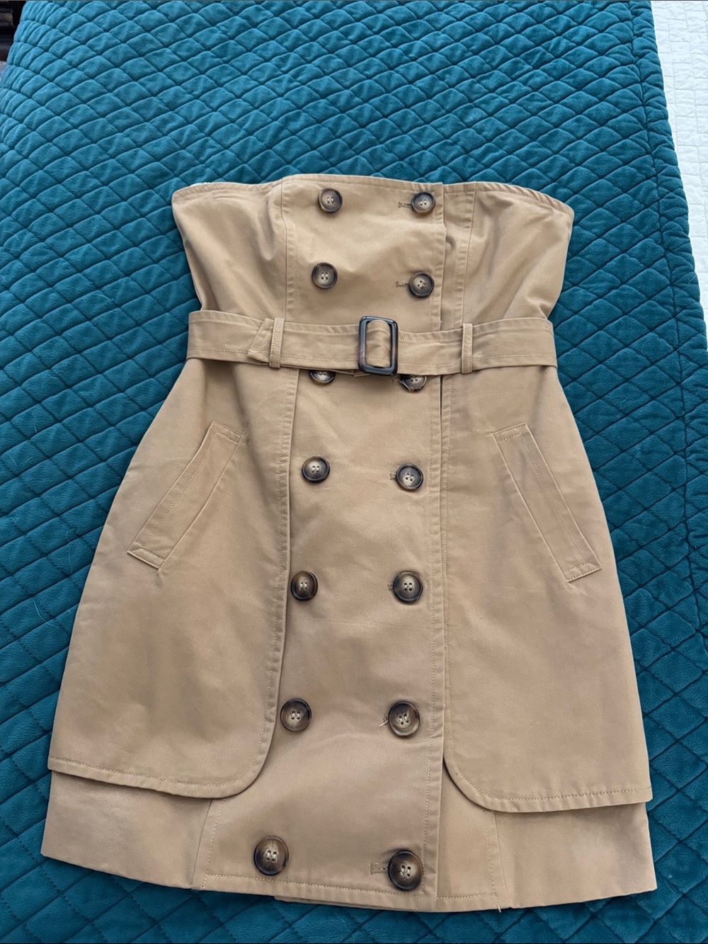 Strapless Tan Trench-Style Dress with Belt